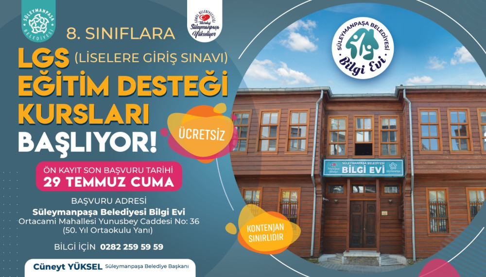 Bilgi Evi LGS Kursları i&ccedil;in son başvuru tarihi 29 Temmuz