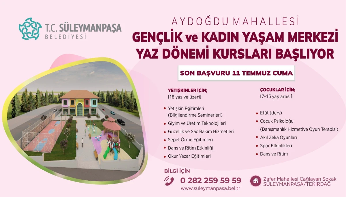 S&uuml;leymanpaşa Belediyesi Kadınlara ve &Ccedil;ocuklara Yaz Kursları ile Destek Olacak